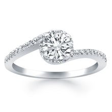 Load image into Gallery viewer, 14k White Gold Bypass Swirl Diamond Halo Engagement Ring
