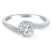 Load image into Gallery viewer, 14k White Gold Bypass Swirl Diamond Halo Engagement Ring
