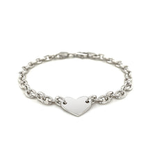 Load image into Gallery viewer, Sterling Silver Rhodium Plated Chain Bracelet with a Flat Heart Station
