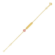 Load image into Gallery viewer, 14k Yellow Gold 5 1/2 inch Childrens ID Bracelet with Enameled Heart
