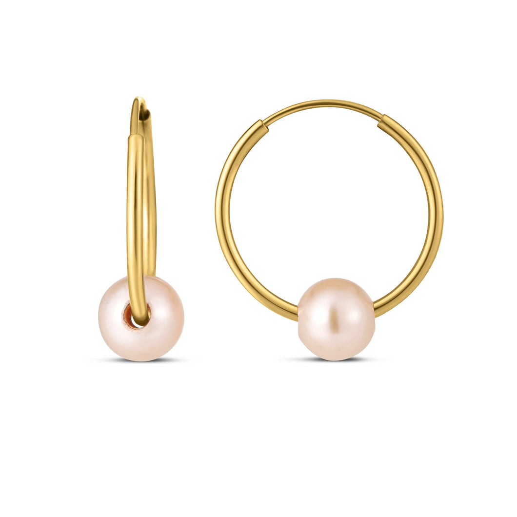 14k Yellow Gold Round Endless Pearl Earring-0