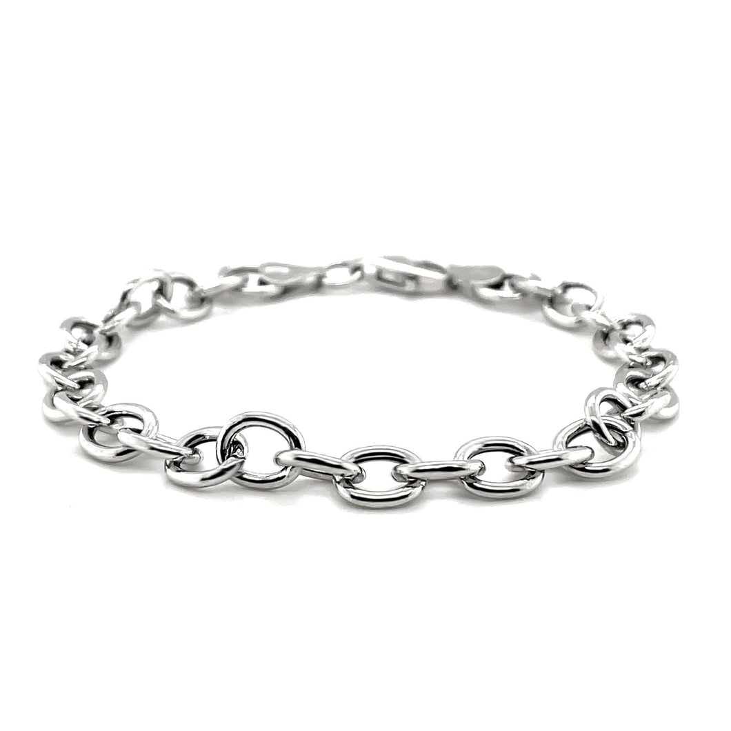 Sterling Silver Rhodium Plated Fancy Charm Bracelet