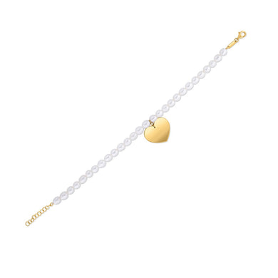 14k Yellow Gold Pearl Heart Charm Bracelet-0