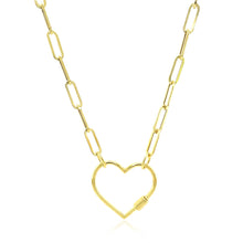 Load image into Gallery viewer, 14k Yellow Gold Paperclip Chain Necklace with Heart Carabiner Clasp
