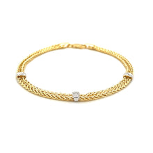 Load image into Gallery viewer, 14k Two-Tone Gold Dual Wheat Chain Bracelet with Diamond Stations (.02 cttw)
