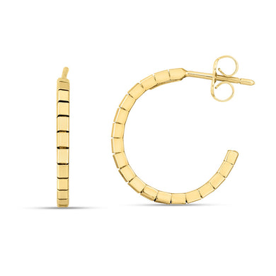 14k Yellow Gold Brick Omega Hoop Earrings-0