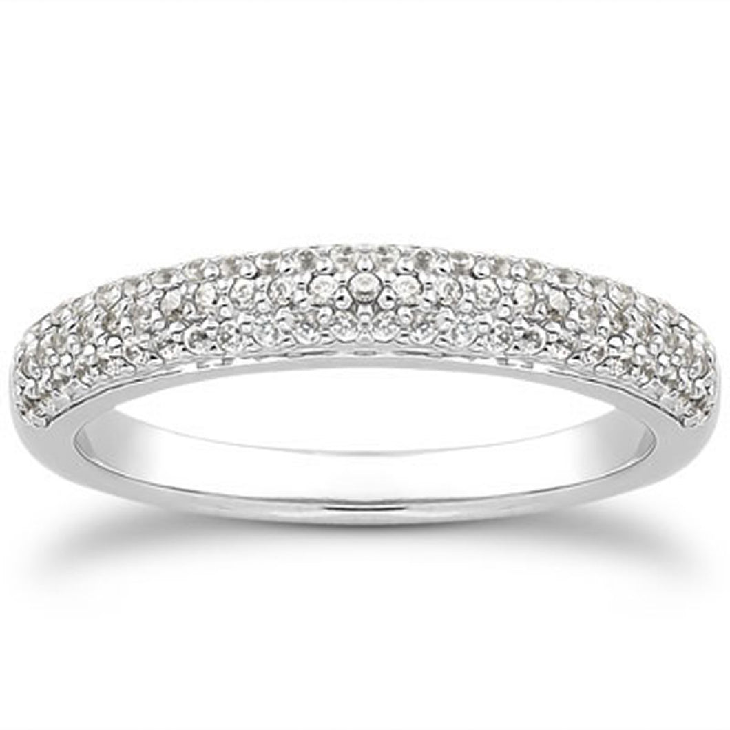 14k White Gold Triple Multi-Row Micro- Pave Diamond Wedding Ring Band