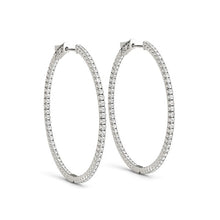 Load image into Gallery viewer, 14k White Gold Slim Two Sided Diamond Hoop Earrings (1 1/2 cttw)
