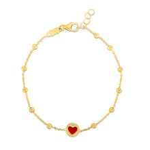 Load image into Gallery viewer, 14k Yellow Gold Childrens Bracelet with Beads and Enameled Heart
