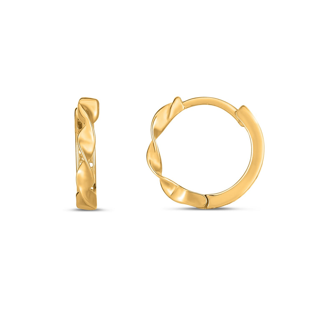 14k Yellow Gold Twist Huggie Hoops-0