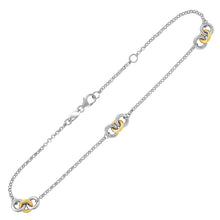 Load image into Gallery viewer, 14k Yellow Gold and Sterling Silver Triple Ring Stationed Anklet
