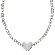 Load image into Gallery viewer, Sterling Silver Rhodium Plated Chain Bracelet with a Flat Heart Motif Station
