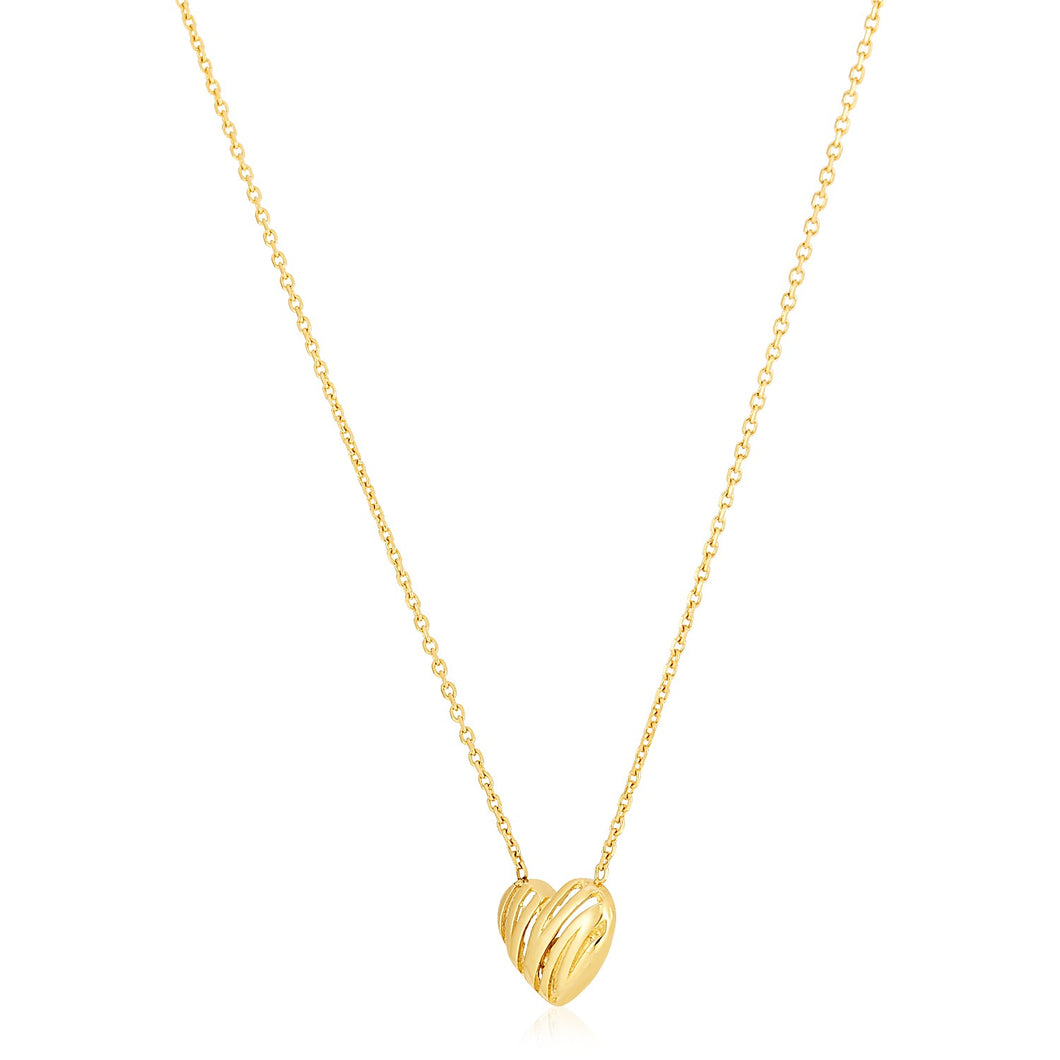 14k Yellow Gold High Polish Scribbles Heart Necklace