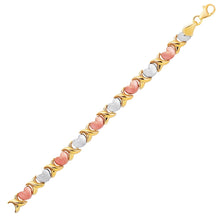 Load image into Gallery viewer, 14k Tri-Color Gold Fancy Satin Heart Line Bracelet
