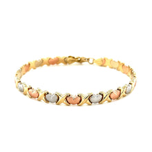 Load image into Gallery viewer, 14k Tri-Color Gold Fancy Satin Heart Line Bracelet
