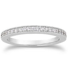 Load image into Gallery viewer, 14k White Gold Pave Diamond Milgrain Wedding Ring Band Set 1/2 Around
