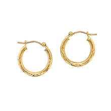 Load image into Gallery viewer, 14k Yellow Gold Fancy Diamond Cut Slender Small Hoop Earrings (15mm Diameter)
