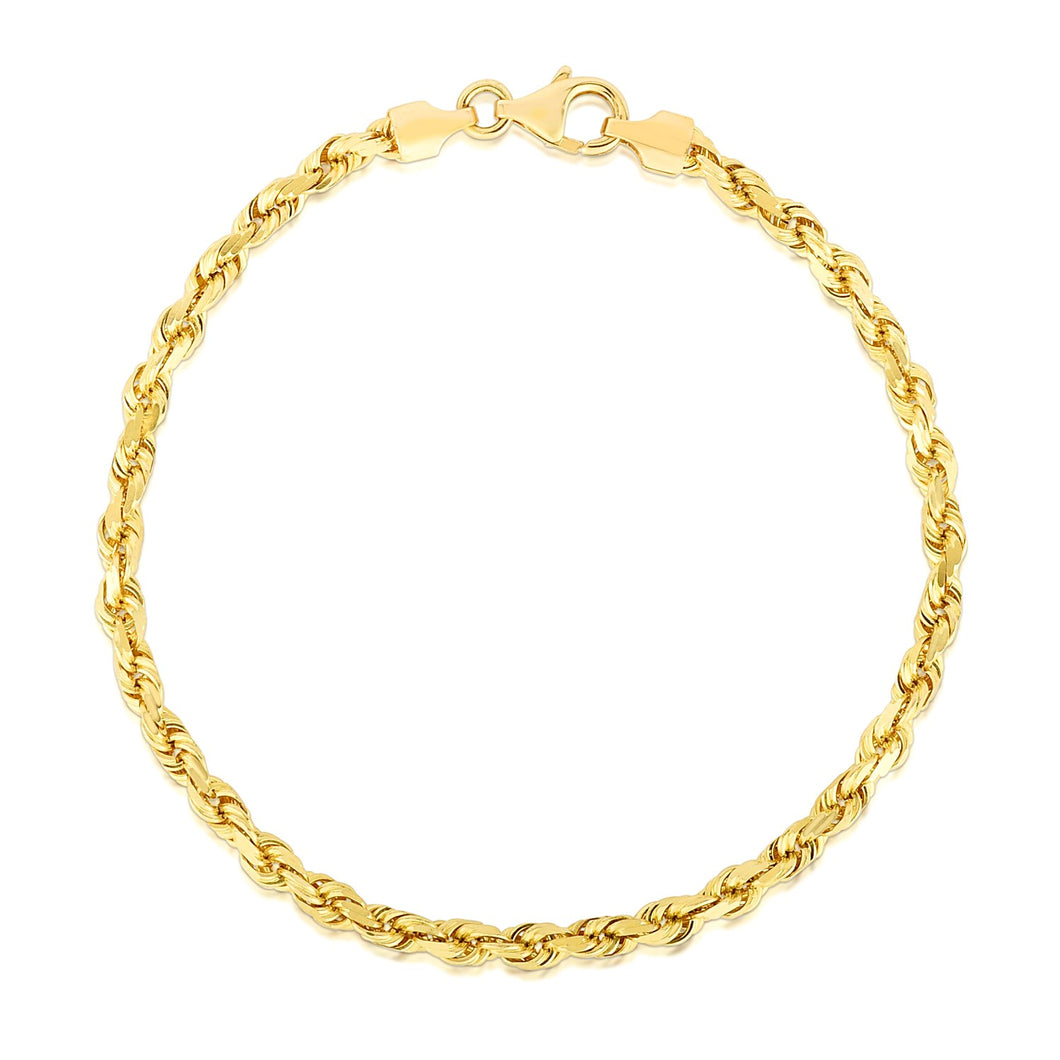 4.0mm 14k Yellow Gold Solid Diamond Cut Rope Bracelet