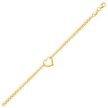 Load image into Gallery viewer, 14k Yellow Gold Double Rolo Chain Anklet with an Open Heart Station
