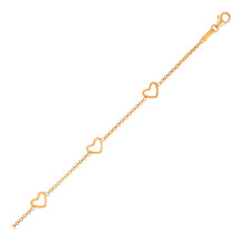 Load image into Gallery viewer, 14k Yellow Gold Childrens Bracelet with Hearts
