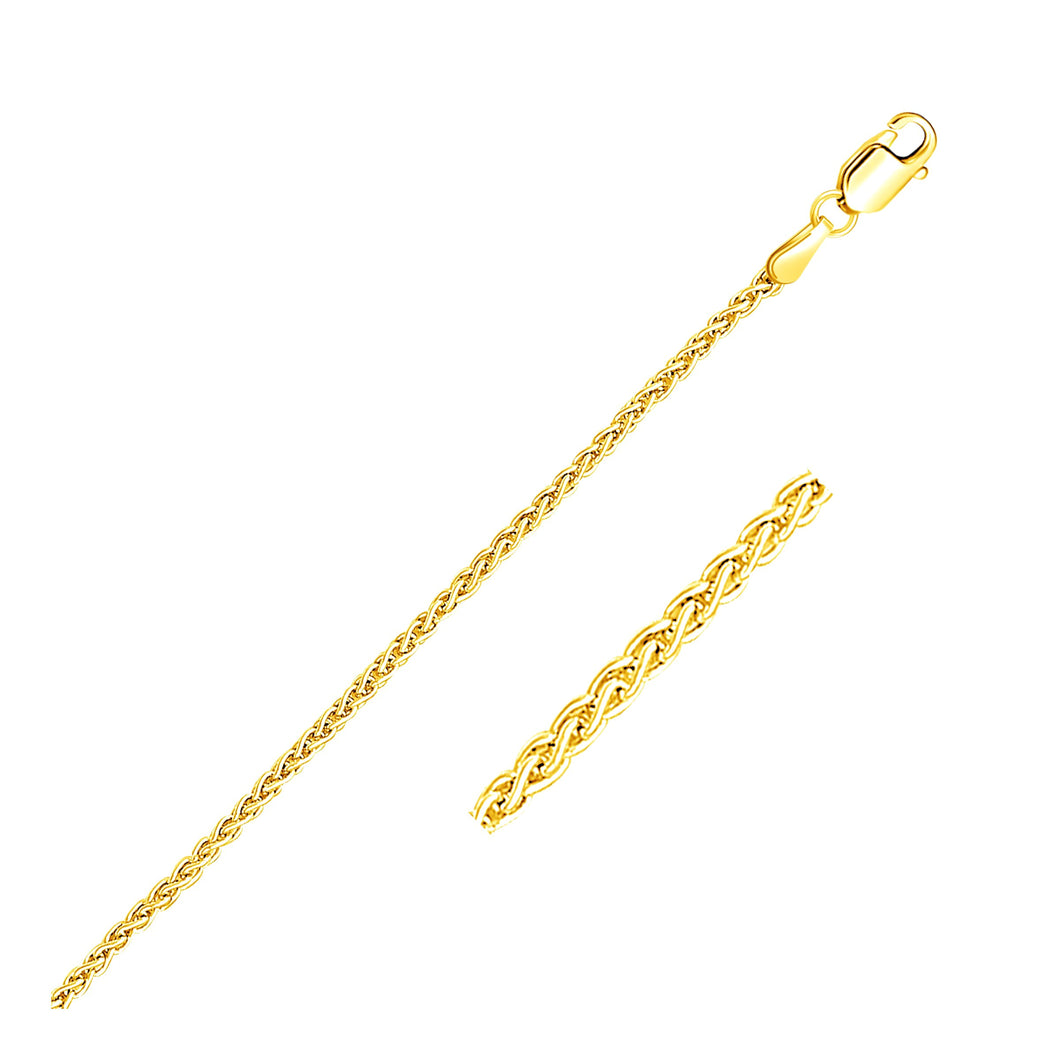 2.1mm 14k Yellow Gold Round Wheat Chain