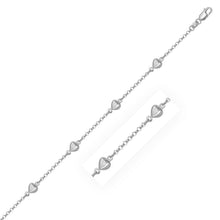 Load image into Gallery viewer, 14k White Gold Rolo Chain Bracelet with Puffed Heart Stations
