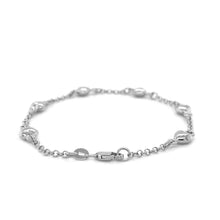 Load image into Gallery viewer, 14k White Gold Rolo Chain Bracelet with Puffed Heart Stations
