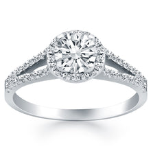 Load image into Gallery viewer, 14k White Gold Diamond Halo Split Shank Engagement Ring
