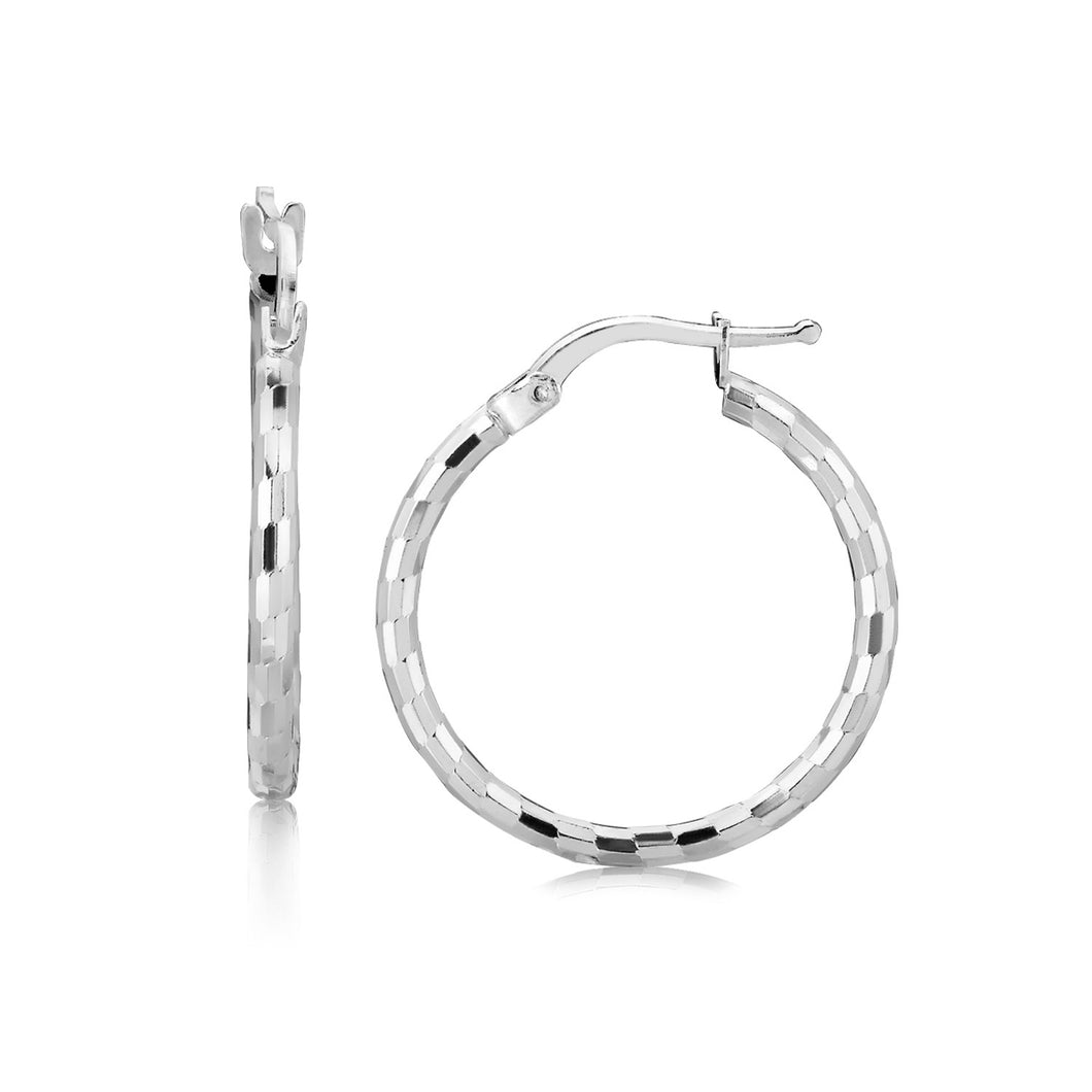 Sterling Silver Diamond Cut Hoop Earrings with Rhodium Plating (20mm)