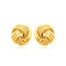 Load image into Gallery viewer, 14k Yellow Gold Love Knot with Ridge Texture Earrings
