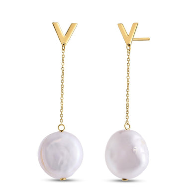 14k Yellow Gold Tesoro Pearl Drop Earrings-0