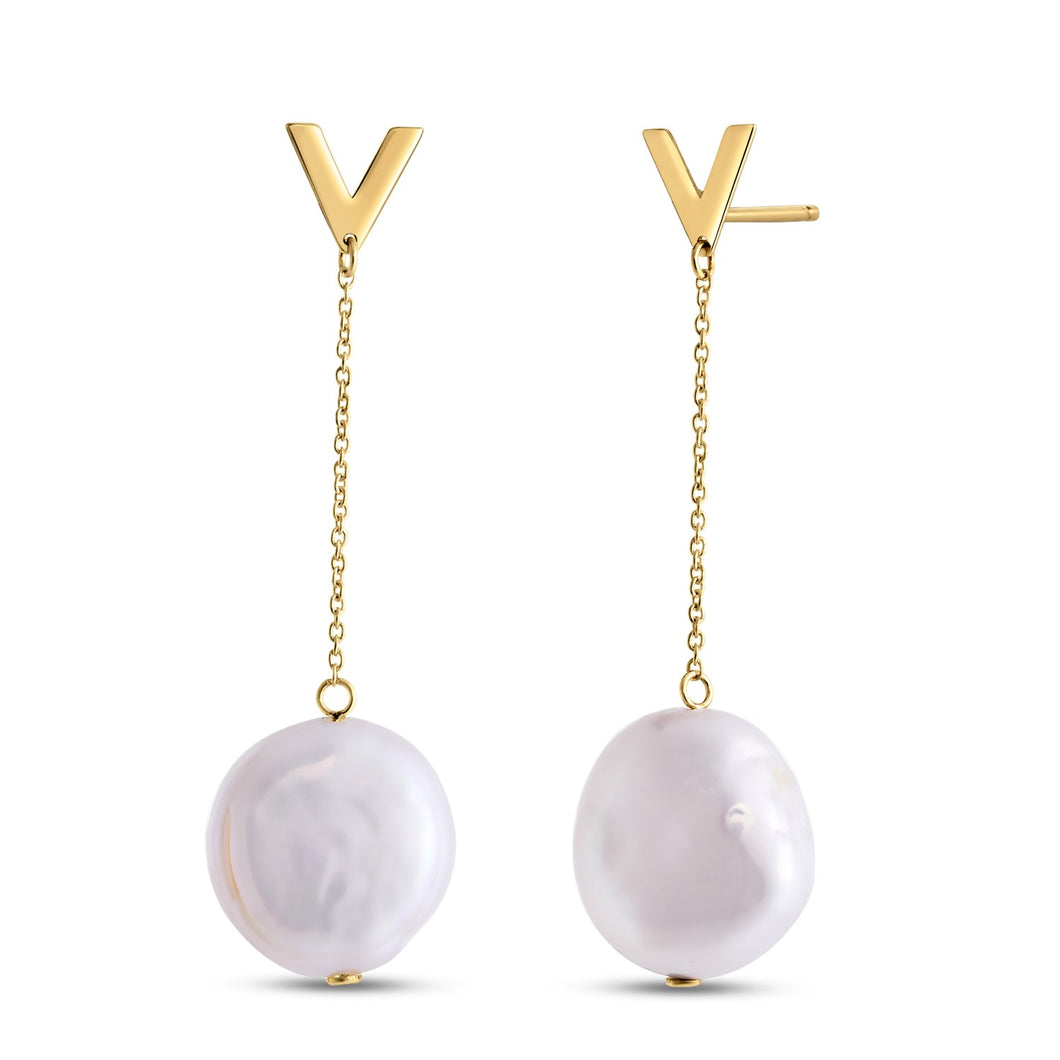 14k Yellow Gold Tesoro Pearl Drop Earrings-0