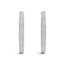 Load image into Gallery viewer, 14k White Gold Diamond Hoop Double Sided Three Row Earrings (2 cttw)
