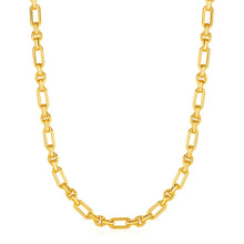 Load image into Gallery viewer, Rounded Rectangular Link Necklace with Textured Round Links in 14k Yellow Gold
