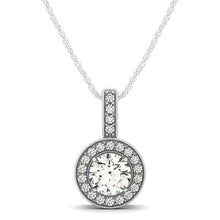 Load image into Gallery viewer, Milgrain Edge Diamond Halo Pendant in 14k White Gold (5/8 cttw)
