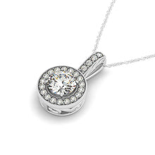 Load image into Gallery viewer, Milgrain Edge Diamond Halo Pendant in 14k White Gold (5/8 cttw)
