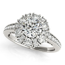 Load image into Gallery viewer, 14k White Gold Antique Style Halo Round Diamond Engagement Ring (2 cttw)
