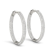 Load image into Gallery viewer, 14k White Gold Two Row Pave Set Diamond Hoop Earrings (7 cttw)
