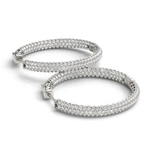 Load image into Gallery viewer, 14k White Gold Two Row Pave Set Diamond Hoop Earrings (7 cttw)
