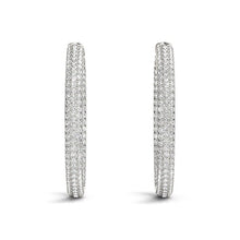 Load image into Gallery viewer, 14k White Gold Two Row Pave Set Diamond Hoop Earrings (7 cttw)
