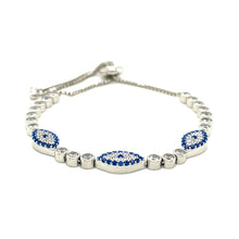 Load image into Gallery viewer, Sterling Silver Adjustable Enameled Evil Eye Bracelet with Cubic Zirconias
