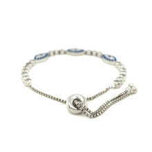 Load image into Gallery viewer, Sterling Silver Adjustable Enameled Evil Eye Bracelet with Cubic Zirconias
