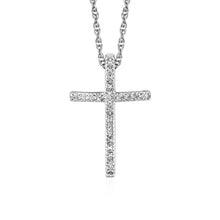 Load image into Gallery viewer, Narrow Cross Pendant with Diamonds in Sterling Silver
