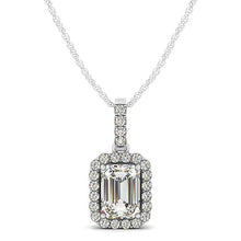 Load image into Gallery viewer, Halo Pendant With Emerald Center Diamond in 14k White Gold (1 1/5 cttw)
