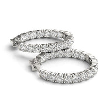 Load image into Gallery viewer, 14k White Gold Two Sided Prong Set Diamond Hoop Earrings (3 1/2 cttw)
