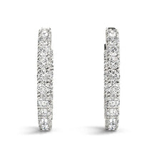 Load image into Gallery viewer, 14k White Gold Two Sided Prong Set Diamond Hoop Earrings (3 1/2 cttw)
