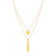 Load image into Gallery viewer, 14k Yellow Gold 18 inch Two Strand Necklace with Circle and Bar Pendants
