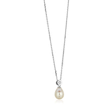 Load image into Gallery viewer, Sterling Silver Necklace with Pear Shaped Pearl and Cubic Zirconias
