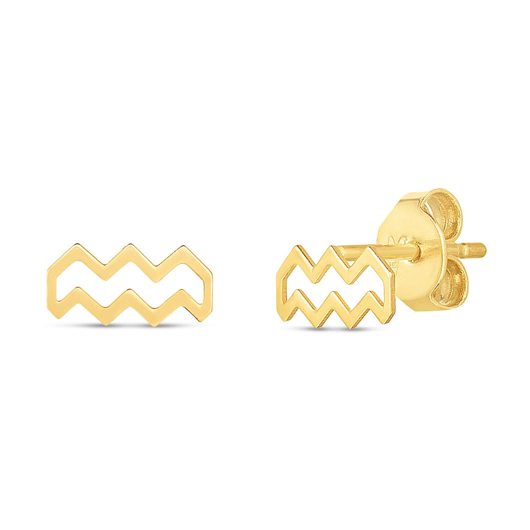 14K Yellow Gold Aquarius Stud Earrings-0