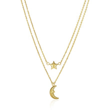 Load image into Gallery viewer, 14k Yellow Gold Double-Strand Chain Necklace with Puff Moon and Star
